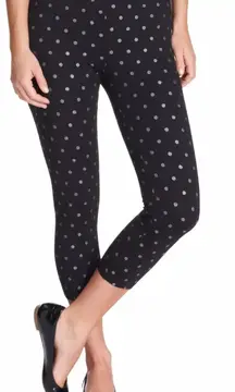 HUE Women’s Small Black Glitter Dot Stretch Cotton Capri Leggings NEW