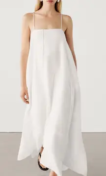 NWT Massimo Dutti‎ Linen Blend White Asymmetric Midi Dress Strappy Size M/L