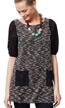 Anthropologie  Postmark Black White Textured Tweed Knit Tunic Dress Lace Size‎ S