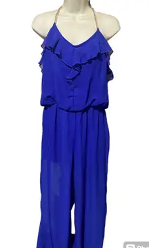 Cobalt blue Romper pants jumpsuit golden chain strap women size M