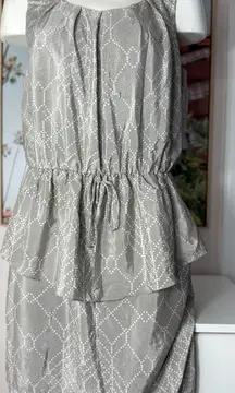 Vince Camuto Grey Geometric Print Sleeveless Peplum Midi Dress Size 12 Large