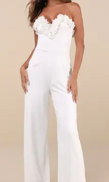 Lulus Rare Allure White 3D Floral Applique Strapless Wide-Leg Jumpsuit