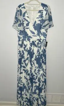 soieblu blue floral pleated maxi dress size XL