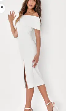 White Off Shoulder Midi Dress