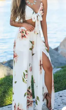 Latiste by amy two piece white floral pant‎ set boutique medium