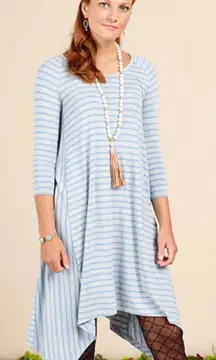 Matilda Jane Her Majesty Sharkbite Hem Tunic Dress Blue Gray Striped Soft XS