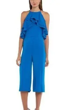 Issue Ruffle High Neck Sleeveless Midi Jumpsuit Blue Size Medium NWT
