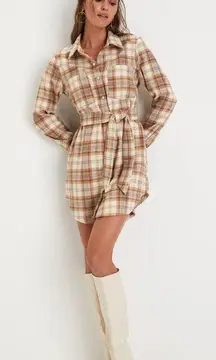 Plaid Behavior Ivory and Brown Plaid Long Sleeve Mini Dress