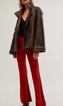 Free People  Slim Pull-on Velvet Flare Pants Red