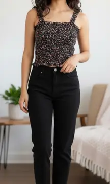 Easel Floral Black and Pink Women's Top