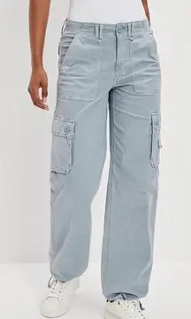 american eagle stretch baggy jogger cargo pants light blue size 00 wide leg y2k