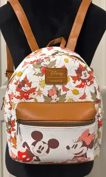 Disney Loungefly Mickey and Minnie Mouse Fall Leaves Mini Backpack