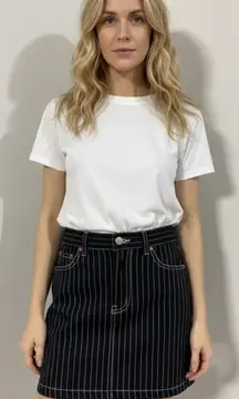 GAP Y2K 2000s Black Wool White Pinstripe 5 Pocket Pencil Straight Mini Skirt 6