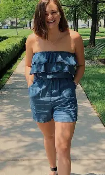 Strapless Jean Romper 