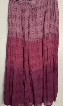 Jane Ashley Pink Ombre Elastic Waist/tie Maxi Skirt, Peasant, Flowy, Lined, 2X