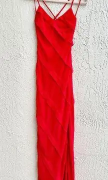 White Fox Layered Crisscross Strappy Back Thigh Slit Maxi Dress Red Women's XS