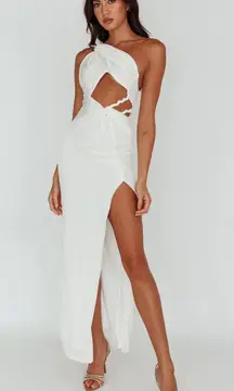 KIAH TWIST ACCENT THIGH SPLIT MIDI DRESS WHITE