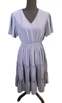 Mikarose Dusty Blue Tiered Ruffle Dress – Feminine & Flowy Perfection
