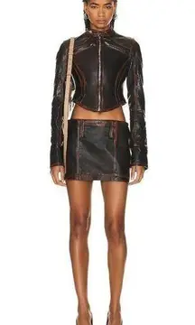 MIMCHIK Leather Mini Skirt in Brown Leather Large Womens