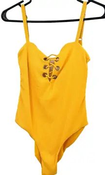 tinibikini size small one piece yellow bathing suit‎ swimsuit adjustable straps
