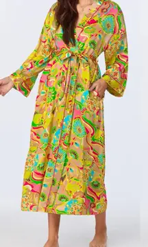 BedHead PJ’s X Trina Turk Banded Collar Robe Heritage Silk Printed Floral Long