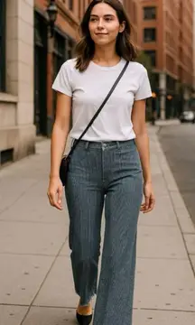 ASOS Denim High Waisted Wide Leg Jeans in Blue Railroad Stripe