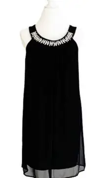 Enfocus Studio Dress Black Sleeveless Faux Pearl Rhinestone Beaded Dress Size 8