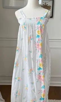 Vintage 70s Sundress Nightgown Floral Smocked S