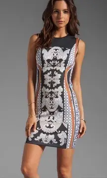 Clover Canon Bodycon Mini Neoprene Scuba Dress Tiger Bollywood Print Size Small