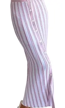 Aritiza Babaton 1-01 Striped Knit Maxi Skirt Button Front Pink White Stripe  L