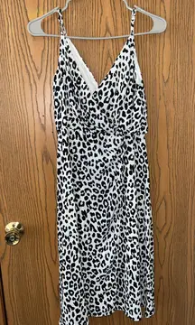 White/Black Leopard Midi Dress