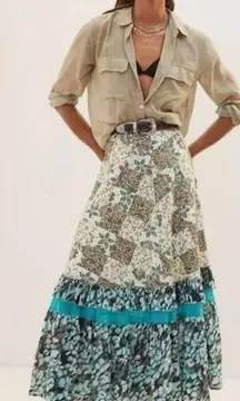 Anthropologie Raga Floral Patchwork Cotton Boho Maxi Skirt Size M $185