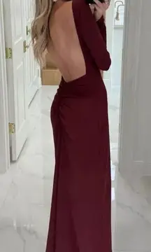 Vici Dress Open Back Long Sleeve Maxi Burgundy Wine Size Extra Small