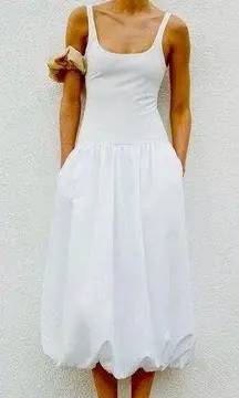 NEW  NEW WOMAN SS24 WHITE CONTRAST BALLOON MIDI DRESS SMALL REF:4661…