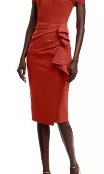 Chiara Boni La Petite Robe Off-The-Shoulder Radoslava Dress Red Women’s Sz 14
