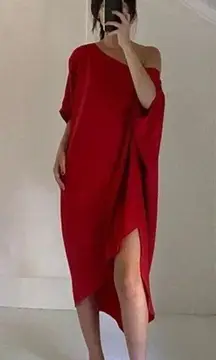 Radiant Off Shoulder Asymmetric Midi Dress Poppy Size XL Retail $248