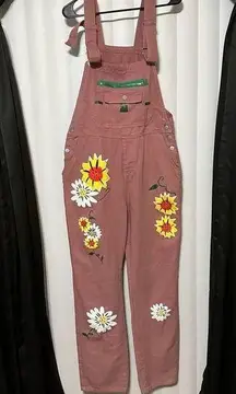 No brand overalls , cute, dusty rose colored with detailed flowers , 2 front poc