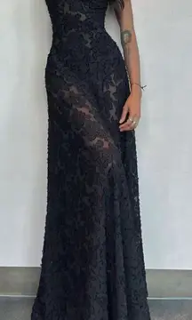 House of CB ‘Seren’ Black Floral Lace Back Maxi Dress NWOT size XS regular A-C