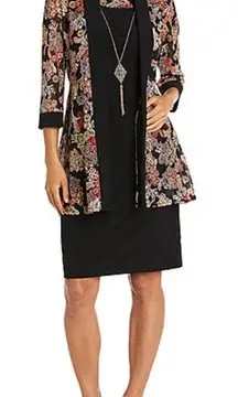 R&M Richards sz 10P paisley print navy metallic gold dress and jacket‎