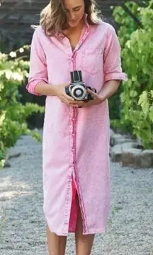 FRANK & EILEEN Rory Woven Long Dress In Pink Mineral Wash Small
