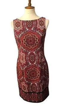 London Times earth tones medallion prints stretch sheath dress Size 4