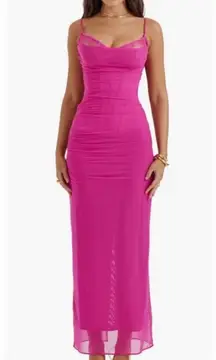 House of CB Nalini Mesh Corset Cocktail Dress in Fuchsia Size: S