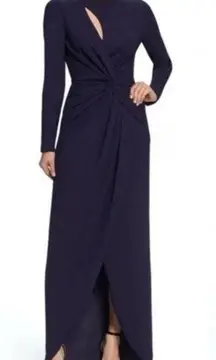 Dress the Population Naomi Long Sleeve Twist Crepe Gown