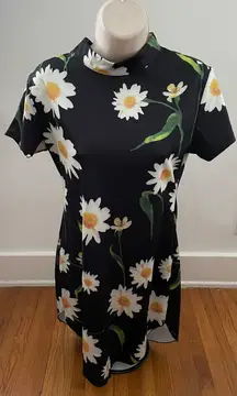 Black Floral Chamomile High Neck Mini Dress, size 14