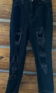 Mossimo Distressed Black Skinny Jeans High Rise Mom Jean