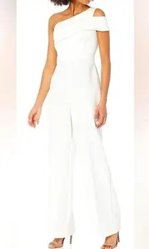 BCBG MaxAzria🦋XS🦋OPTIC WHITE OFF THE SHOULDER JUMPSUIT FITTED BODICE WIDE LEGS