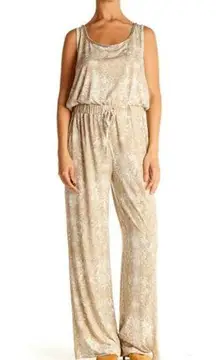 Juicy Couture Womens size Medium Animal Snake Print Jumpsuit Wide Leg Beige