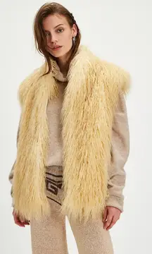 Free‎ People Apparis Laila Faux Fur Vest Panna Cotta Ivory Women's Size Large