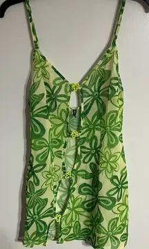 Women’s Pretty Little Thing Green Floral Mesh Sheet Mini Dress Cover Up Size 6