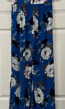 Gill‎ Floral Palazzo Pants Blue White Flower Print Wide Leg Bohemian Flowy